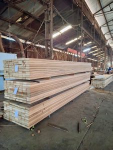 Stacks of kiln-dried Bangkirai and Merbau timber ready for export