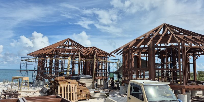 Touchwood carpenters hand-assembling kiln-dried Merbau timber for island resort project