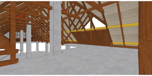 Architectural concept image of Merbau wood roof design in Seychelles by Touchwood