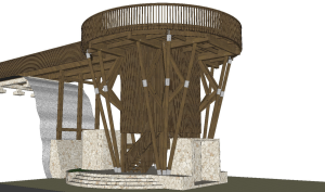 Side perspective of Touchwood’s timber walkway in Curaçao, featuring large Bangkirai beams, dark wood tone, and strong joint details emphasizing durability and craftsmanship.