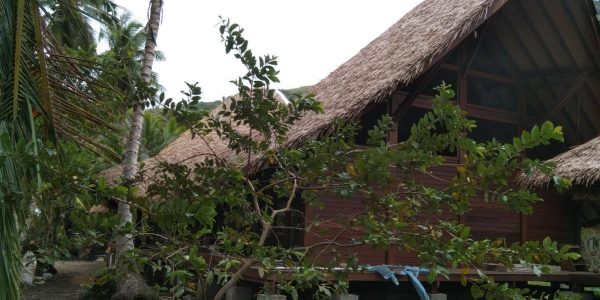 Hardwood structural framework installation during ongoing tropical villa construction in Fiji